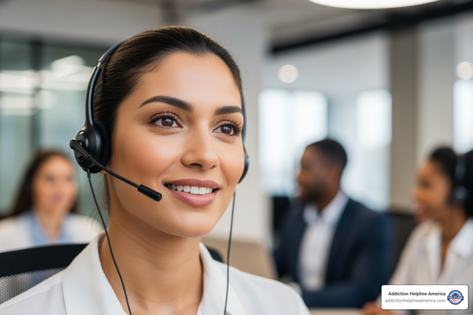 A compassionate counselor on a headset, looking empathetic and ready to listen. - suicide hotline A compassionate counselor on a headset, looking empathetic and ready to listen. - suicide hotline