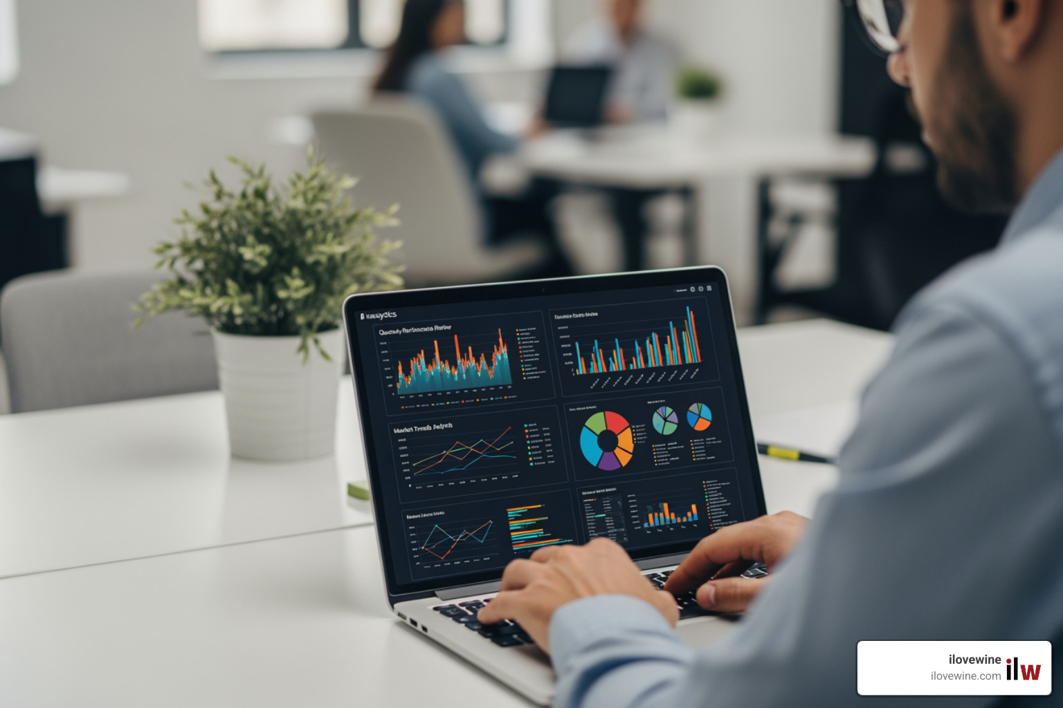 person working on a laptop with analytics charts on the screen - Wine marketing strategies person working on a laptop with analytics charts on the screen - Wine marketing strategies