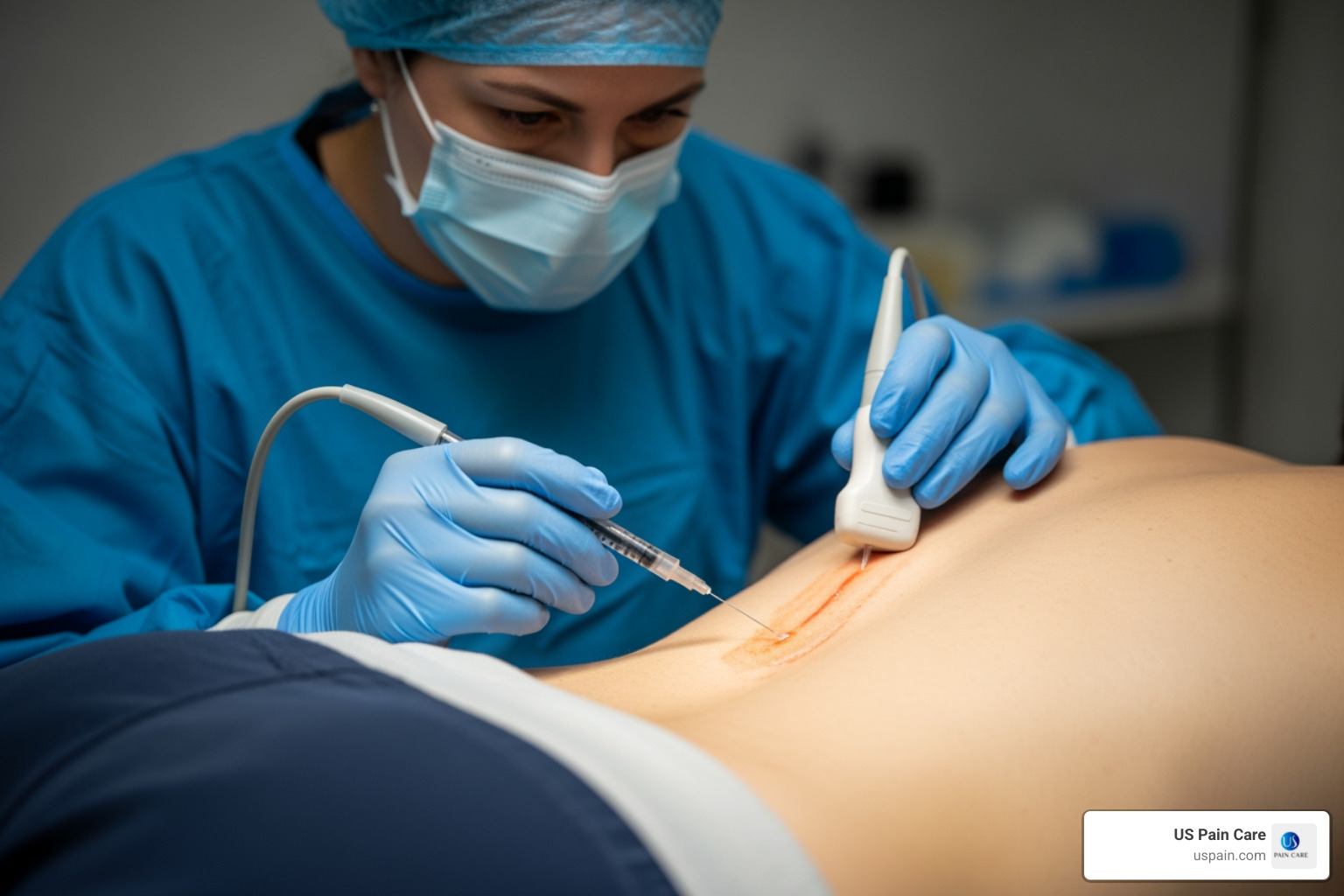 Image showing needle placement for a lumbar epidural steroid injection - clinical evaluation and treatment options for herniated lumbar disc Image showing needle placement for a lumbar epidural steroid injection - clinical evaluation and treatment options for herniated lumbar disc