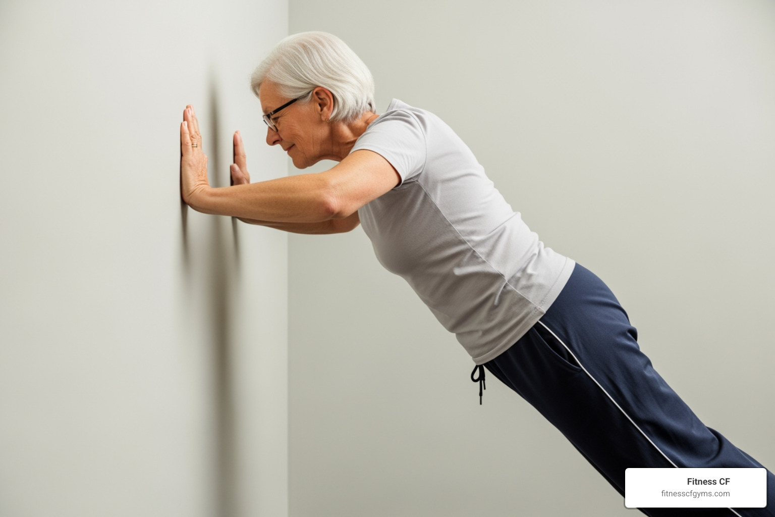 senior performing a modified wall push-up - hiit workout for elderly