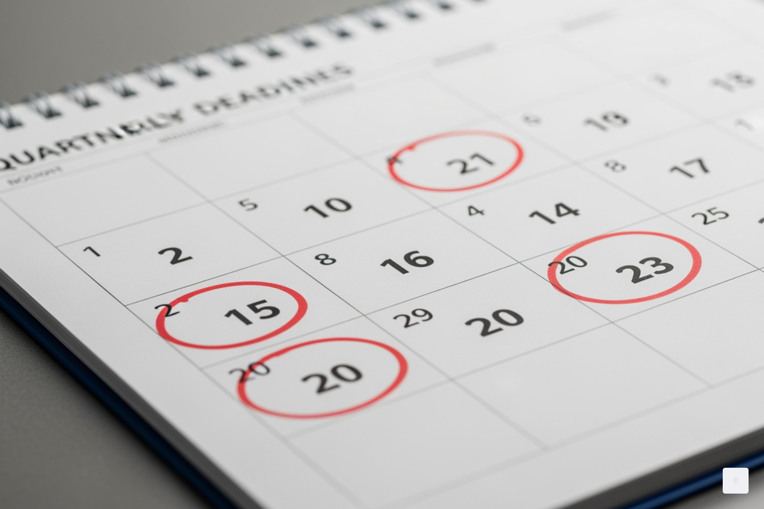 calendar with quarterly tax deadlines circled - contractor tax form