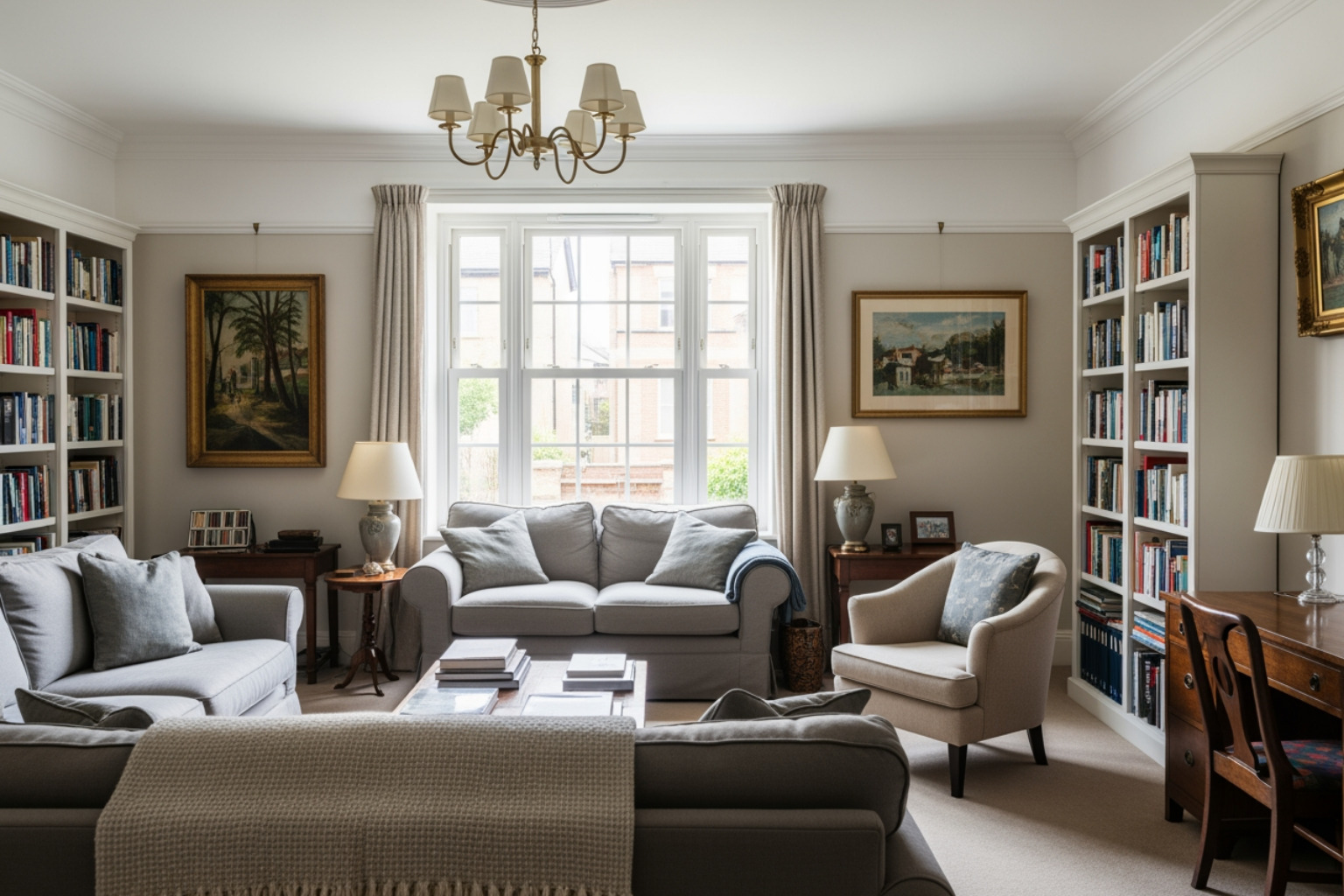 bright, welcoming living room and study area from a SabbaticalHomes.com listing in Toronto - UofT family housing