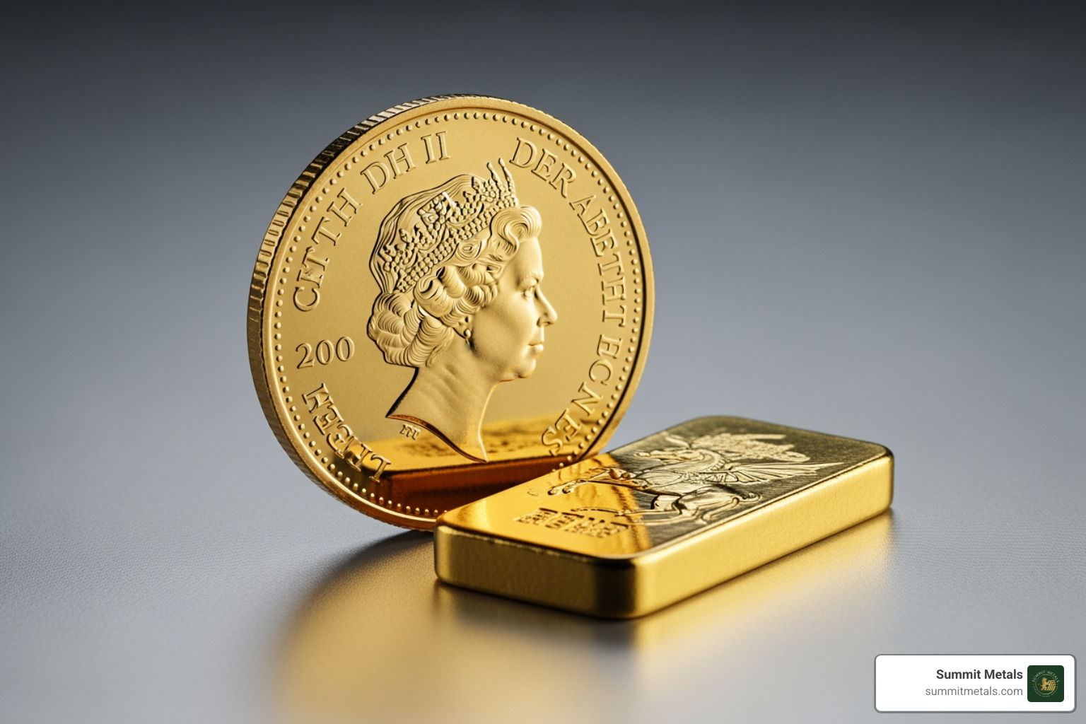 Gold Sovereign next to a gold bar - 1855 gold sovereign value Gold Sovereign next to a gold bar - 1855 gold sovereign value
