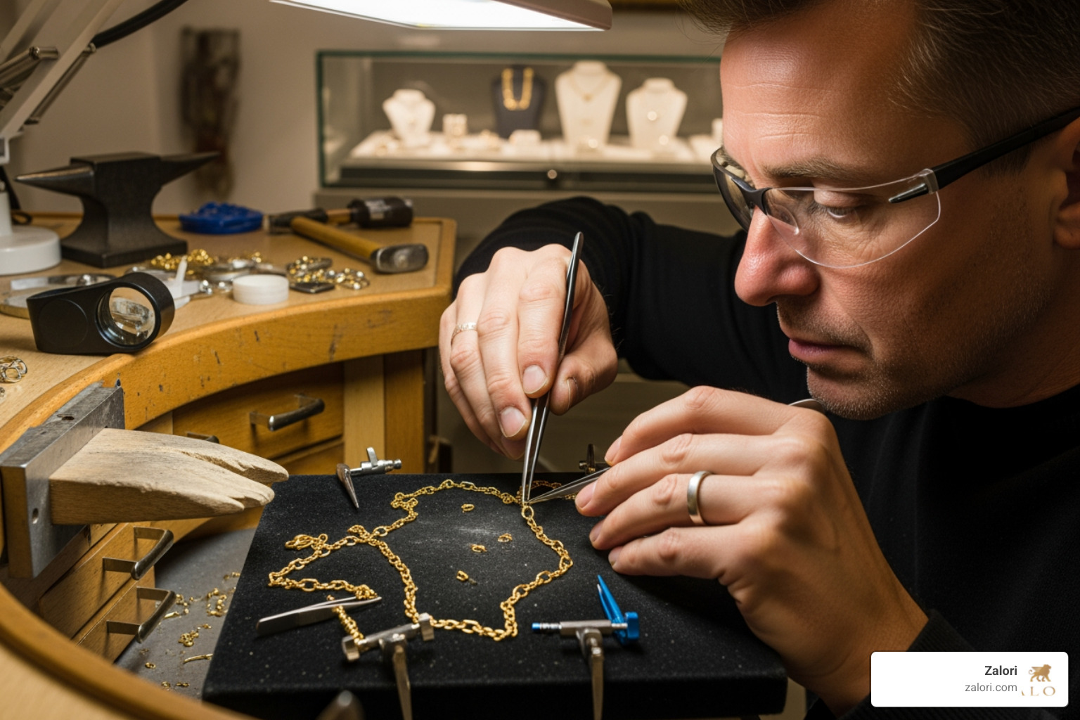 jeweler working on gold chain - 14k gold bracelet italy