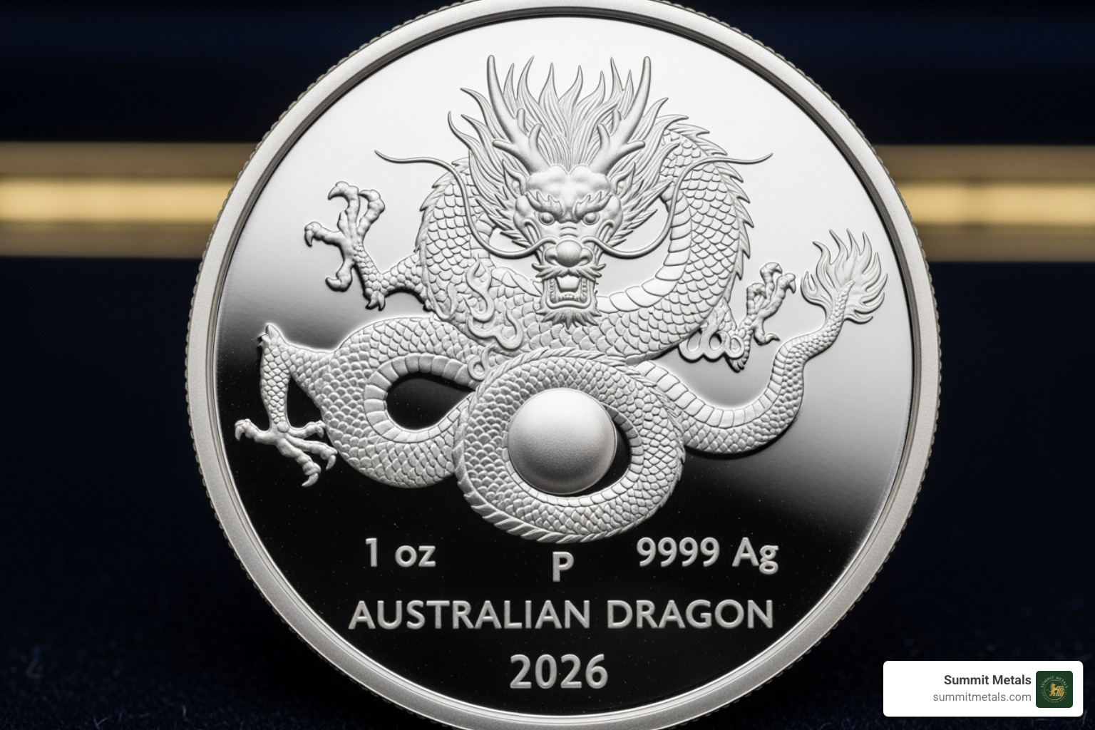 Perth Mint 1 oz silver rectangular dragon bars displayed in a protective acrylic tube and a full monster box, illustrating bulk packaging options - 2026 1 oz silver australian dragon coin bar