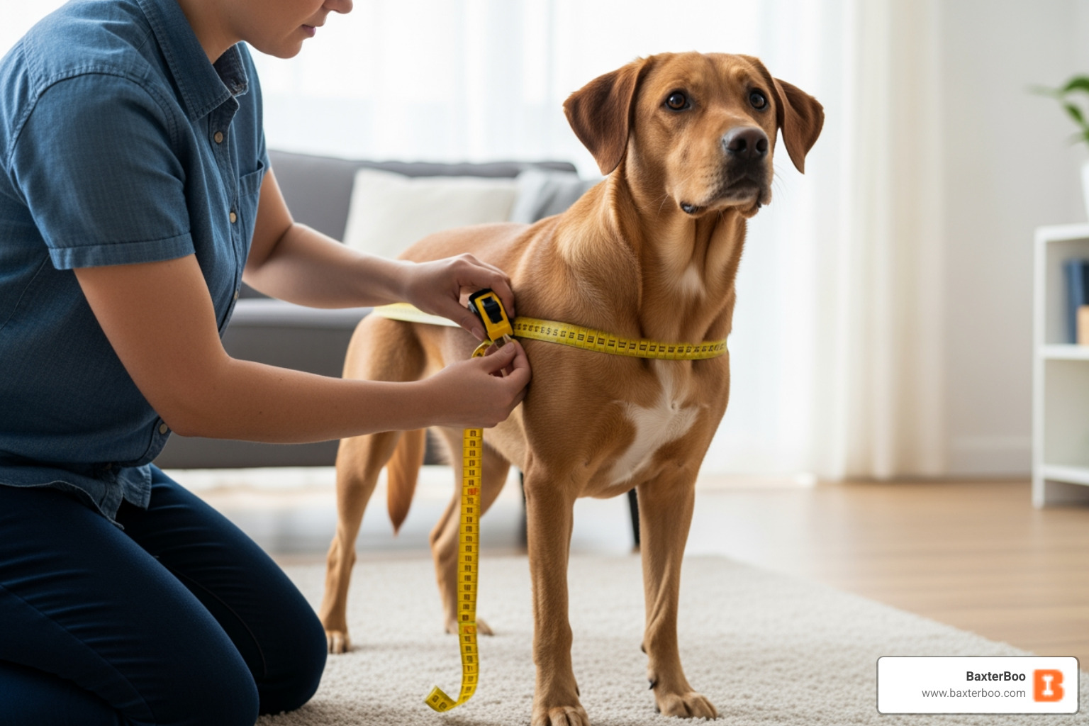 person measuring dog for cooling vest - cooling jacket for dogs