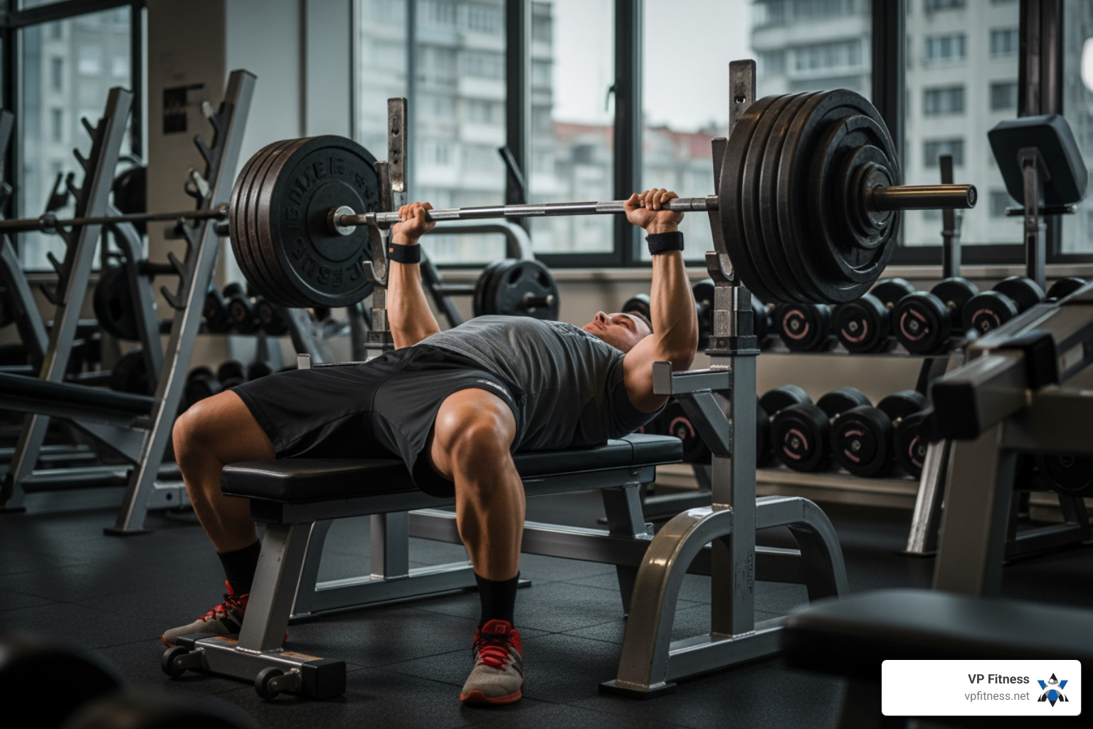 athlete performing a bench press - 4 day split hitting each muscle twice