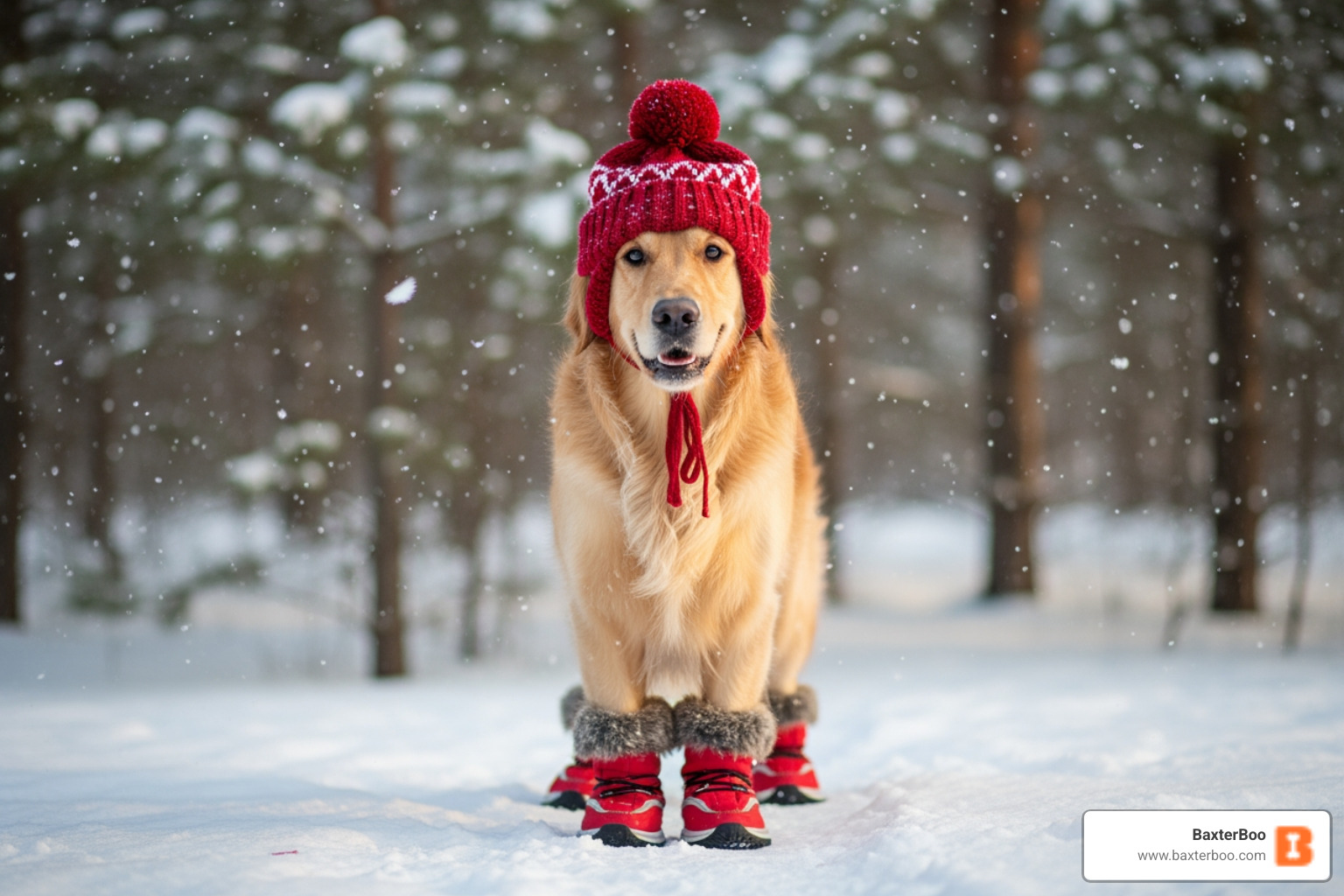 dog wearing winter boots and a hat - dog winter coats
