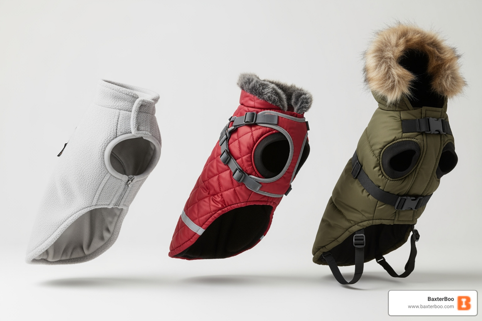 three different types of dog coats - dog winter coats