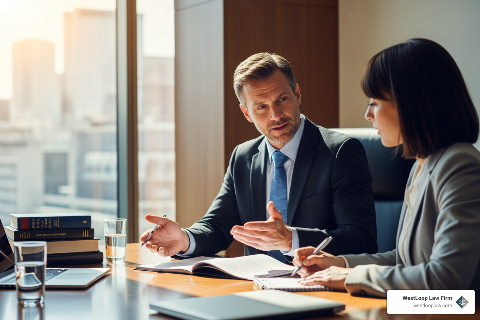 Lawyer meeting with client - 18 wheeler accident compensation Lawyer meeting with client - 18 wheeler accident compensation