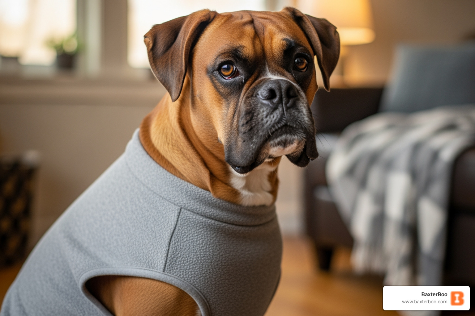 Boxer in a simple fleece pullover - xl dog sweater