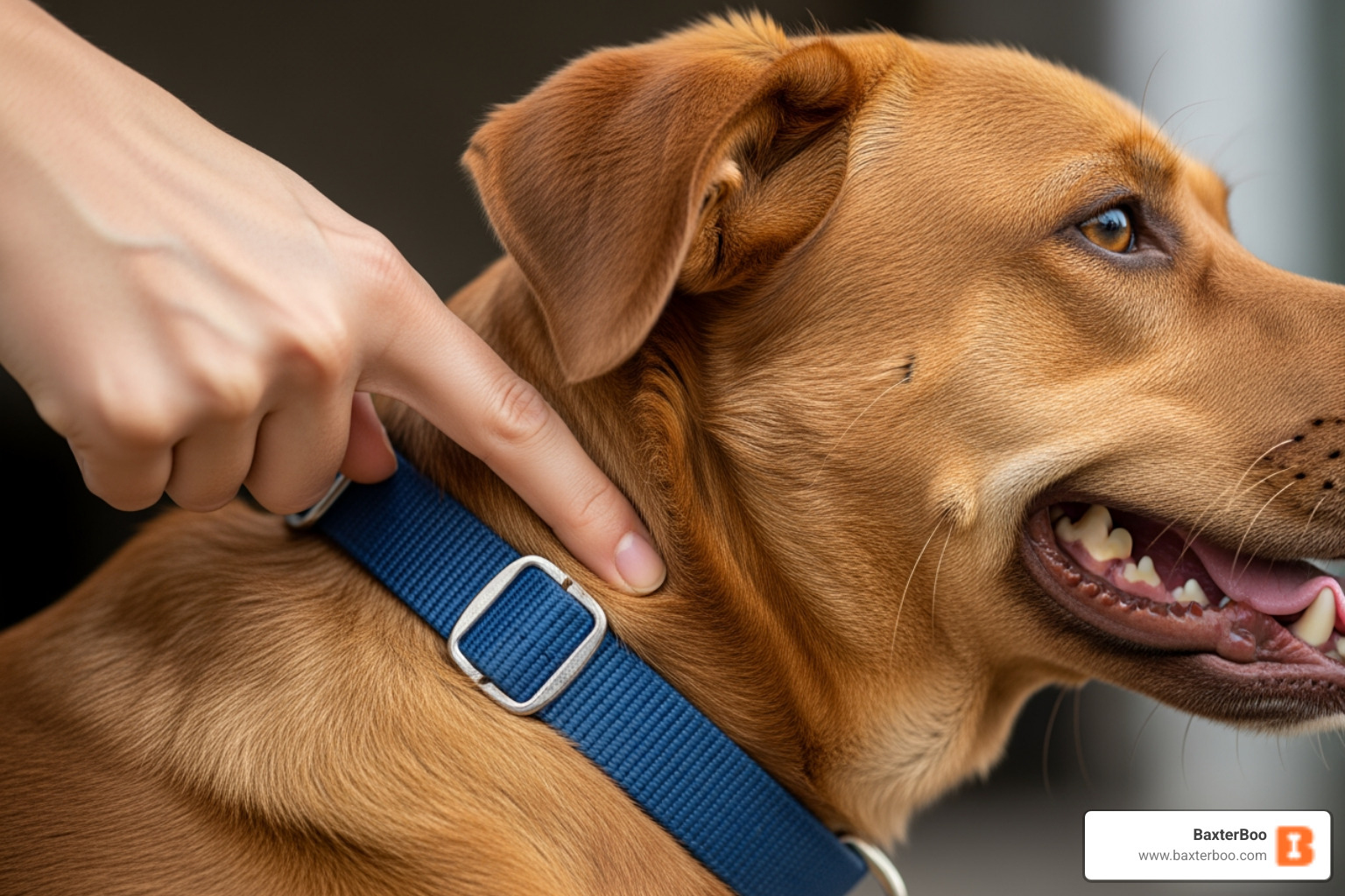 demonstrating the 'two-finger rule' for fitting a collar - dog collars