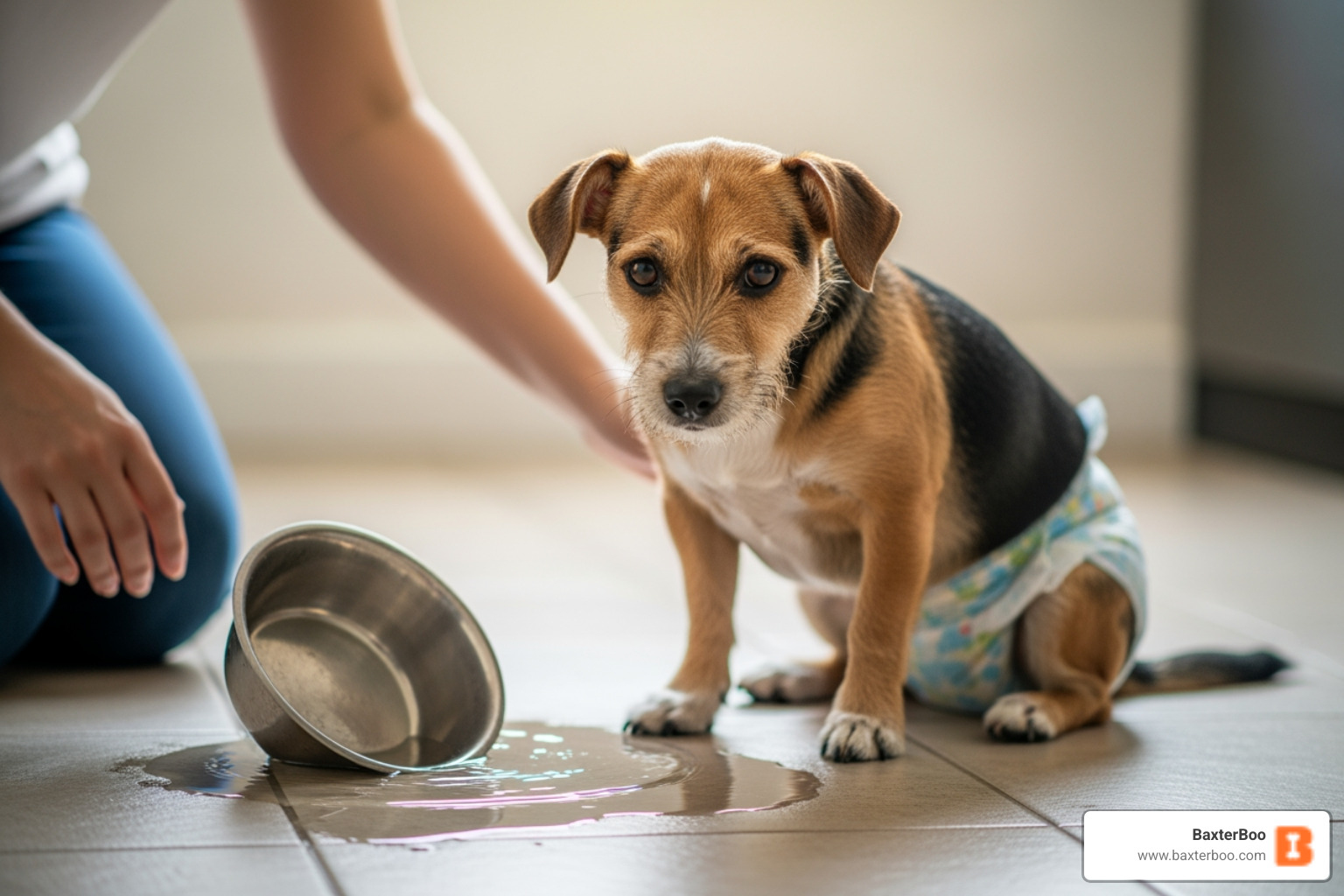 veterinarian pointing to an anatomical chart of a dog's urinary system - bladder control dog