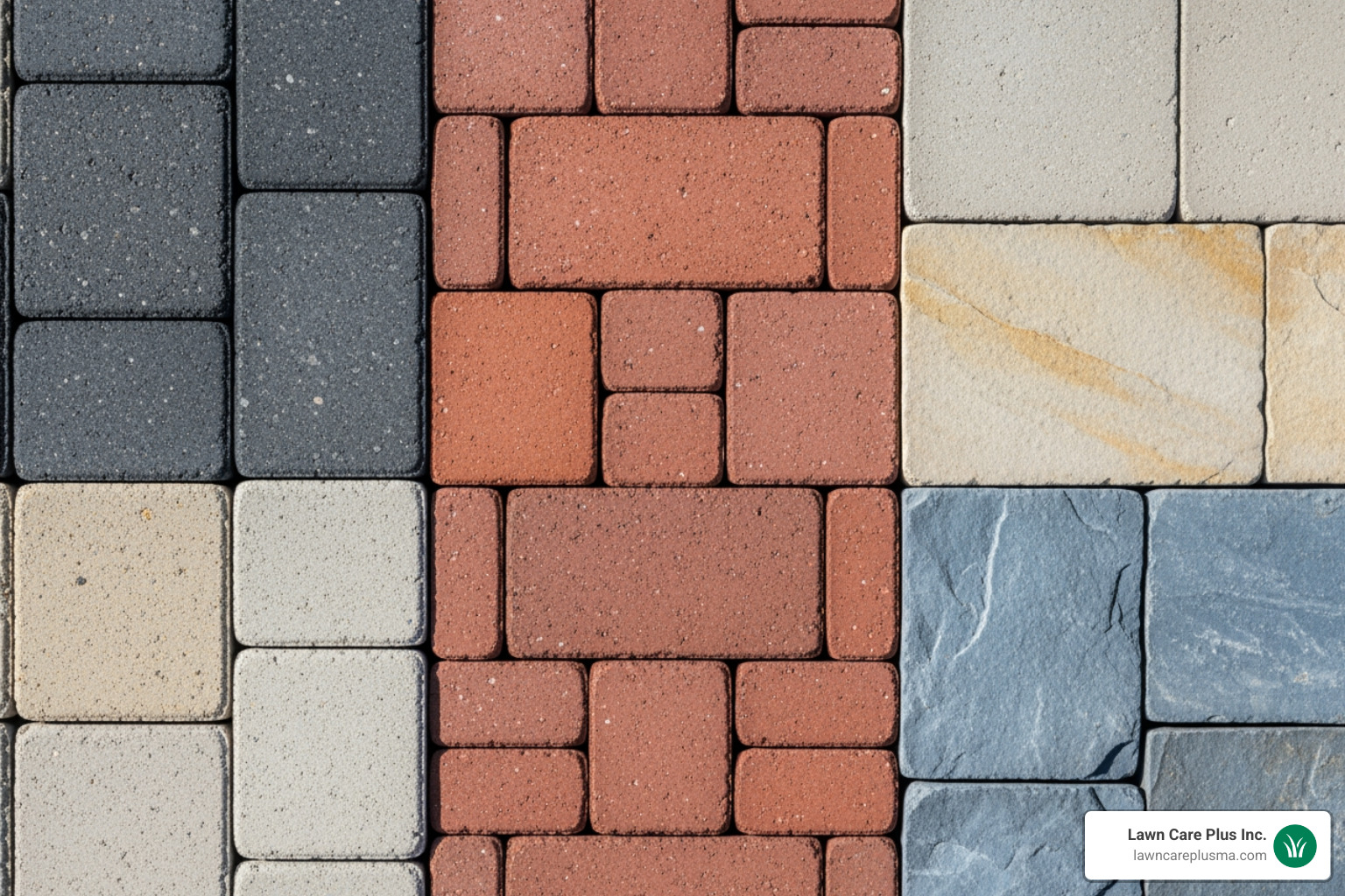 various paver materials like concrete, brick, and natural stone - paver contractor near me