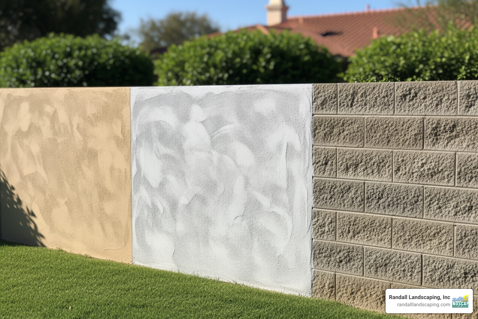 Finished cinder block wall with diverse finishes - freestanding cinder block wall