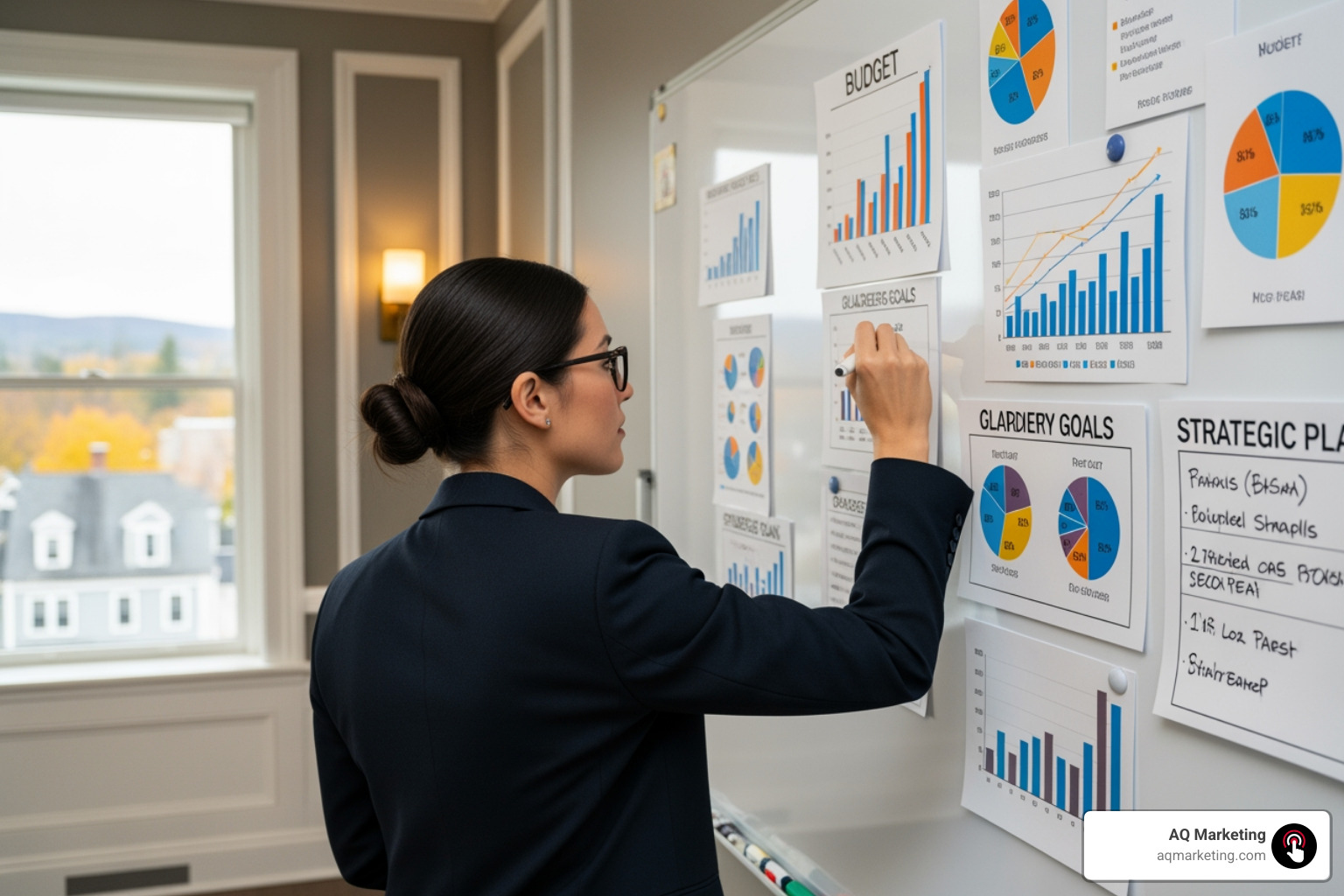 person writing on a whiteboard with budget charts and goals in a New England office - digital marketing cost for small business person writing on a whiteboard with budget charts and goals in a New England office - digital marketing cost for small business