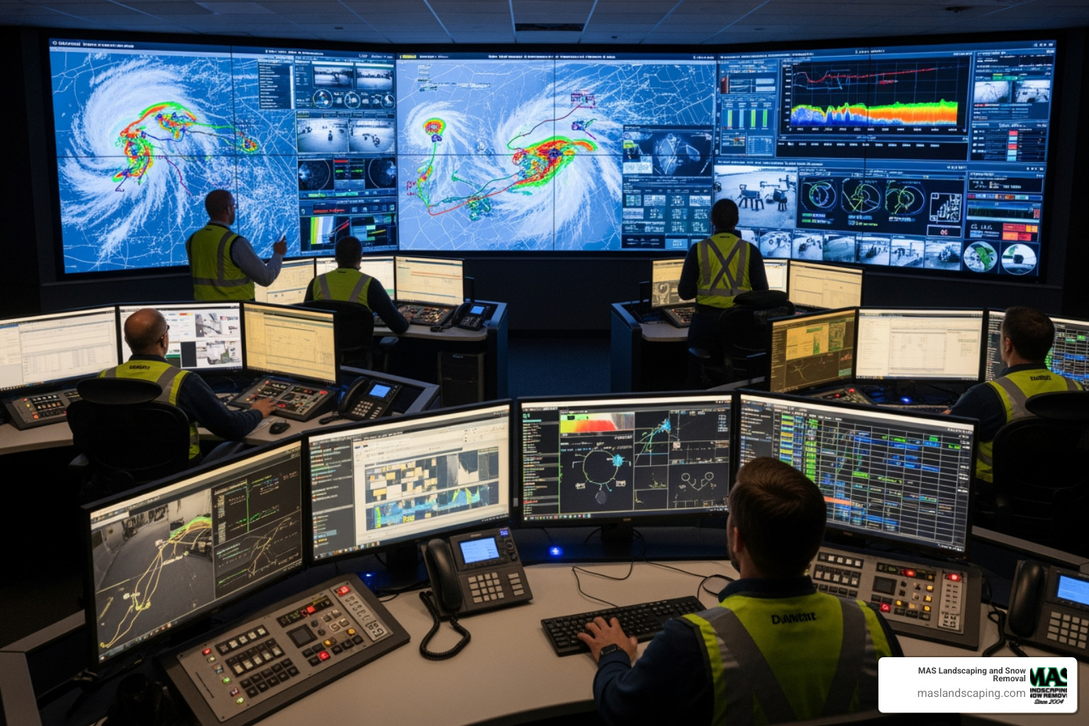 snow command center with weather maps - Commercial snow removal contractors