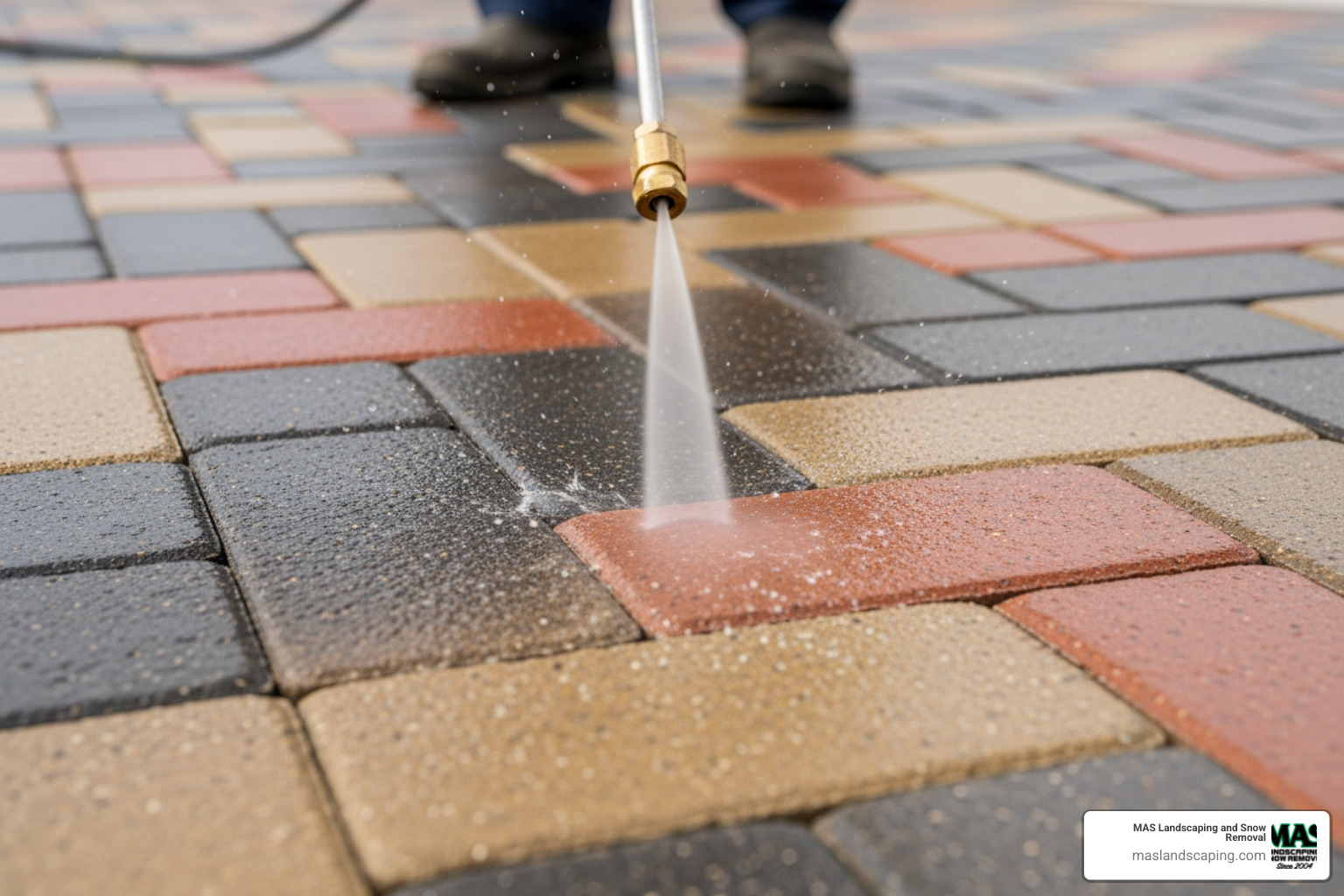 pressure washer gently cleaning a sealed paver surface - Wet look paver sealer