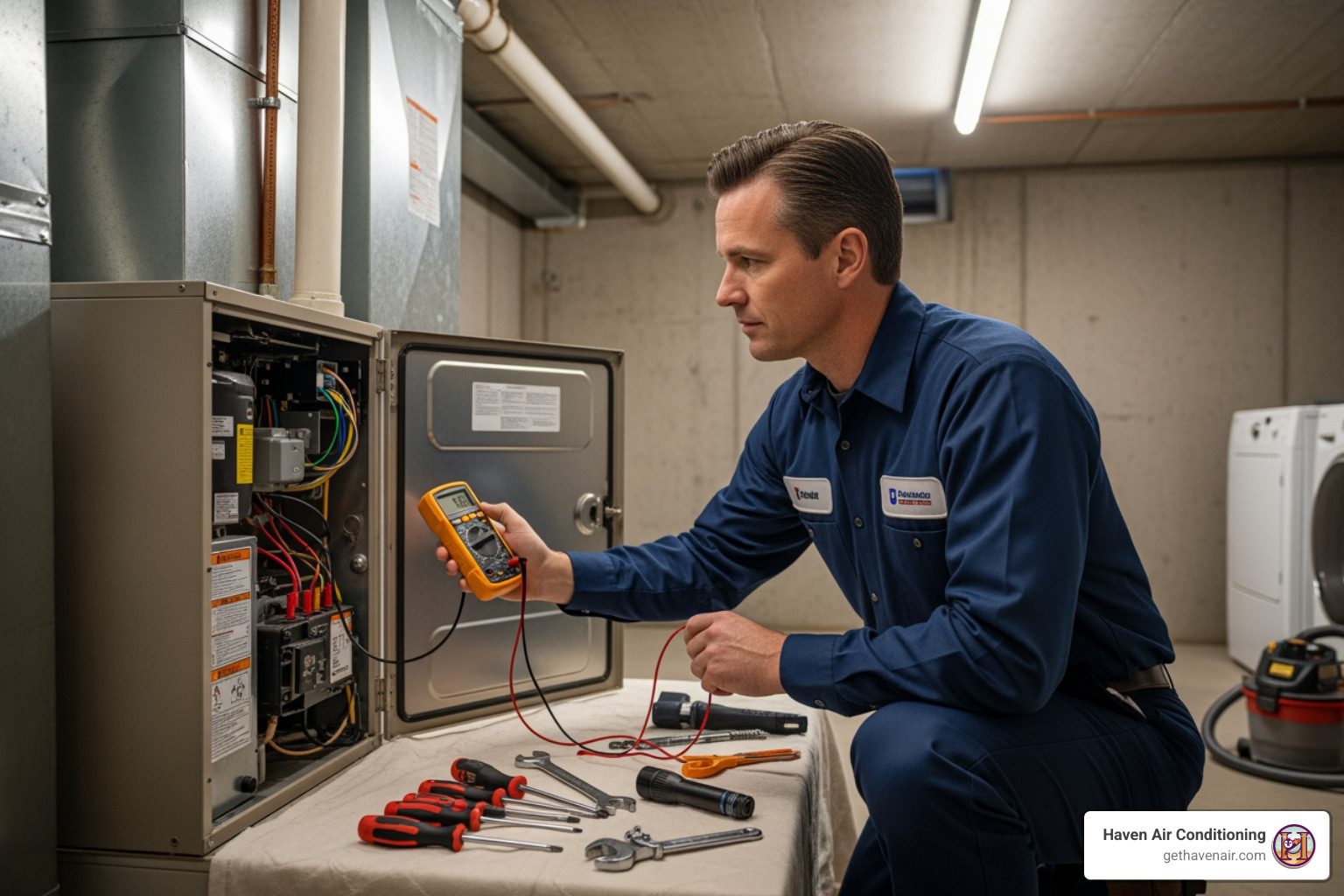 technician performing furnace maintenance - heating system problems technician performing furnace maintenance - heating system problems