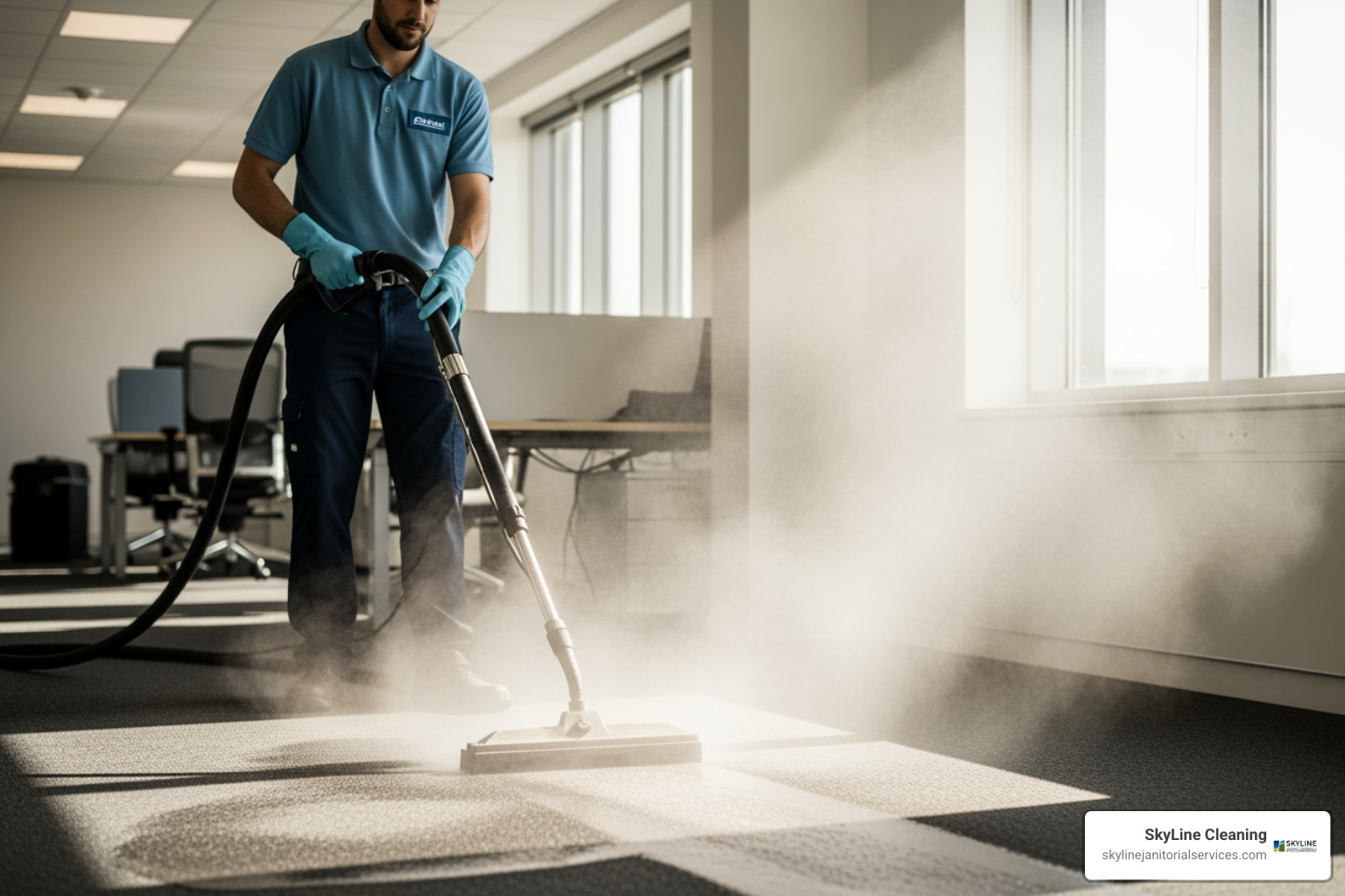 Professional steam cleaning an office carpet - clean office Professional steam cleaning an office carpet - clean office