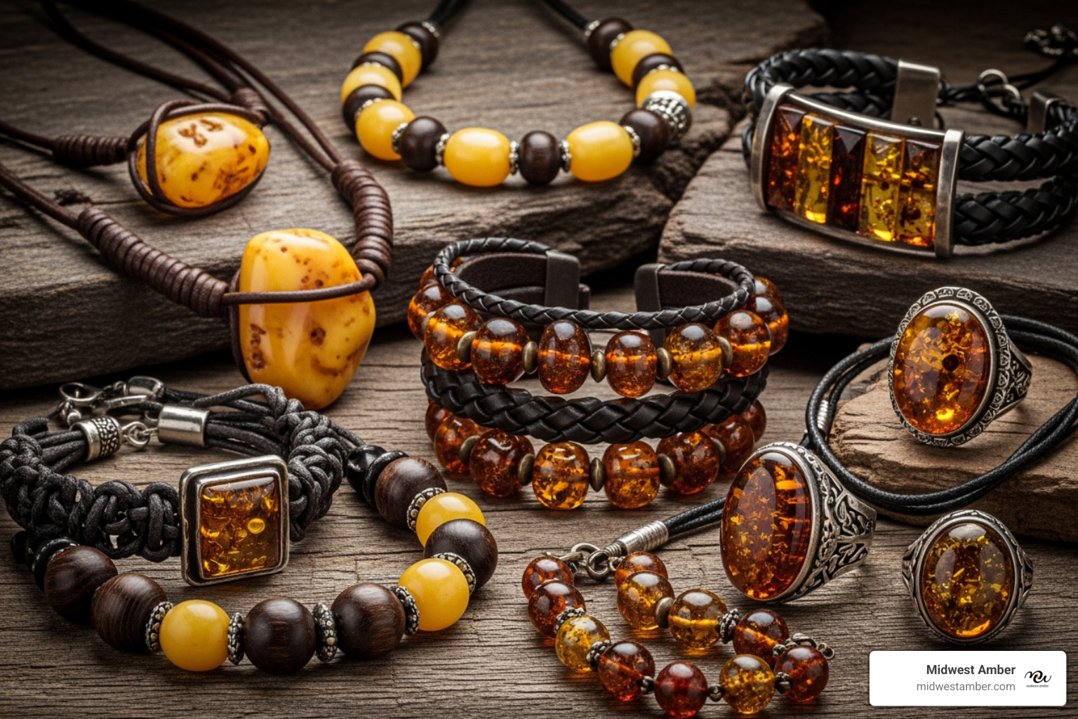 of various men's amber jewelry styles including necklaces, bracelets, and rings - jewelry with amber for men capricorn