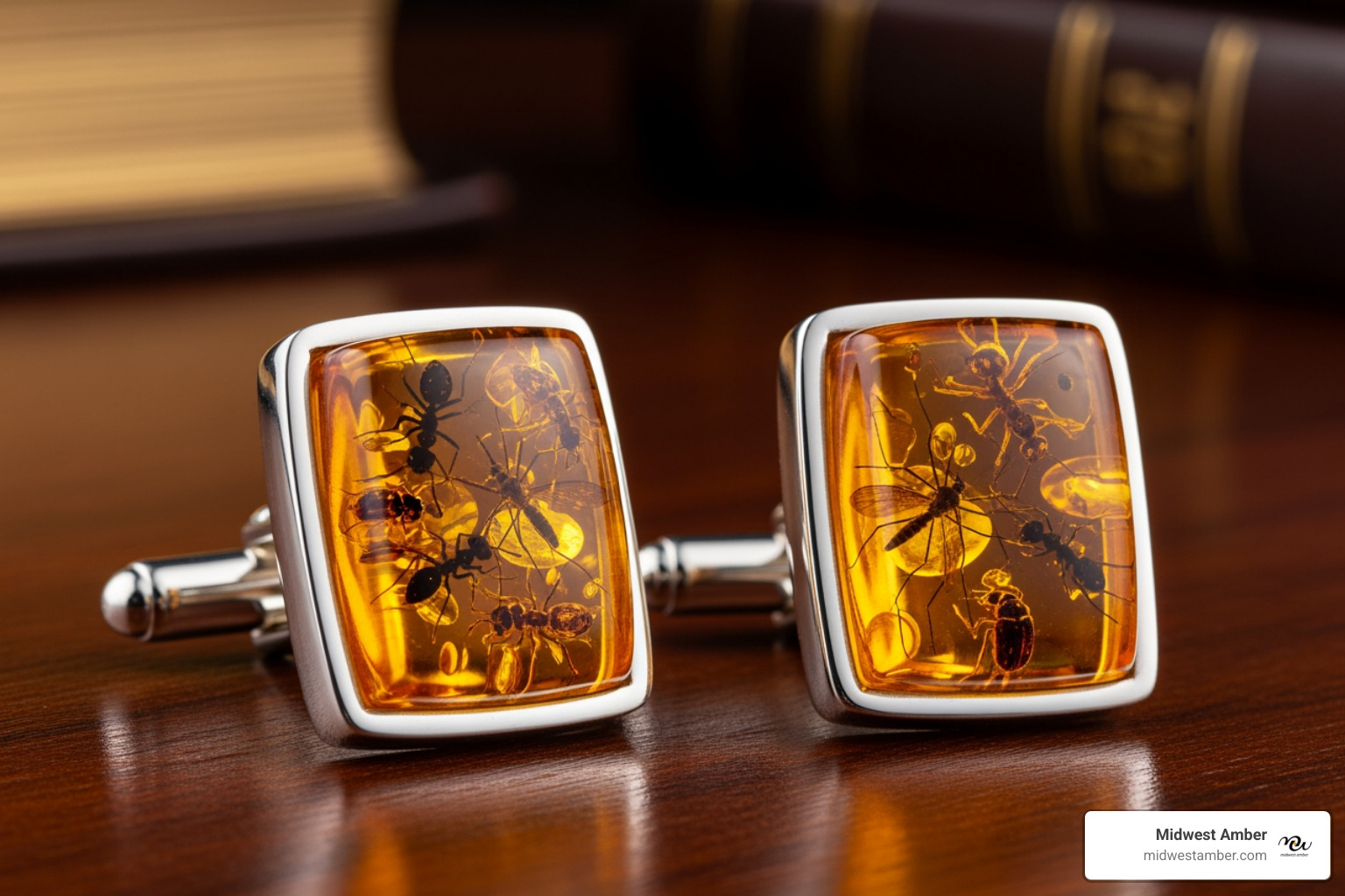men's amber cufflinks with insect inclusions - men amber jewelry with bugs