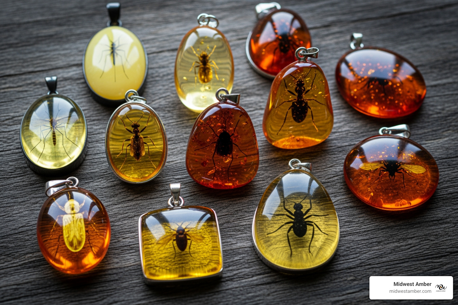 collection of men's amber bug pendants - men amber jewelry with bugs