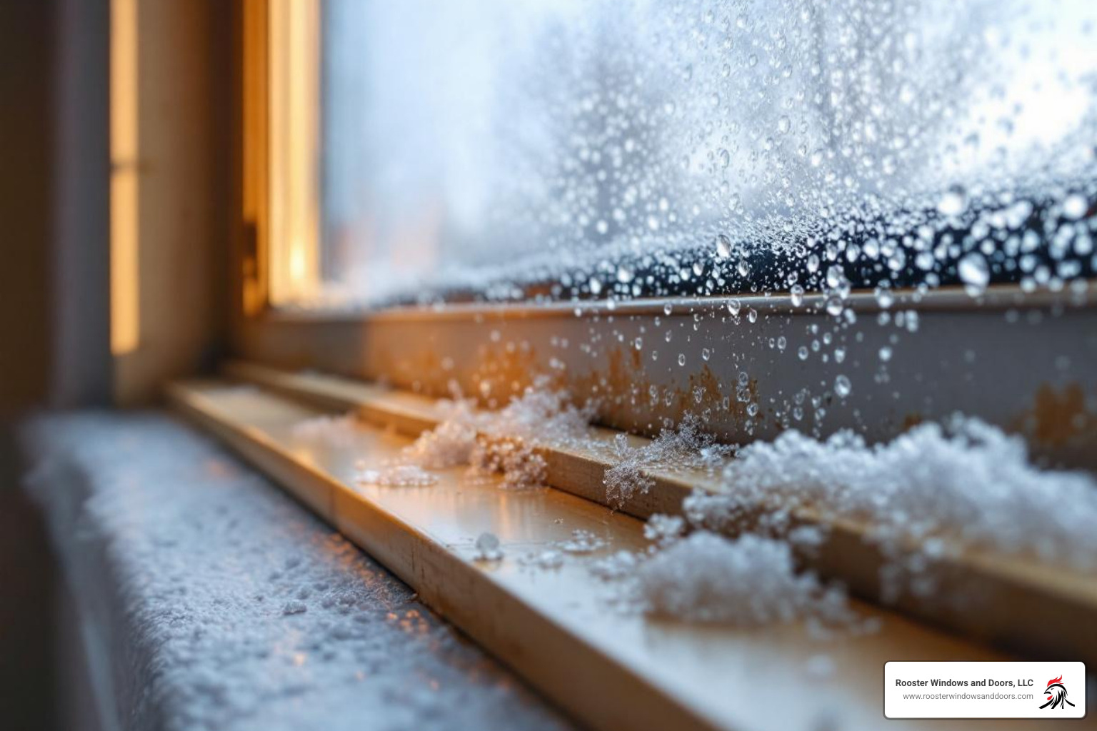 poorly installed window with condensation - $199 windows installed