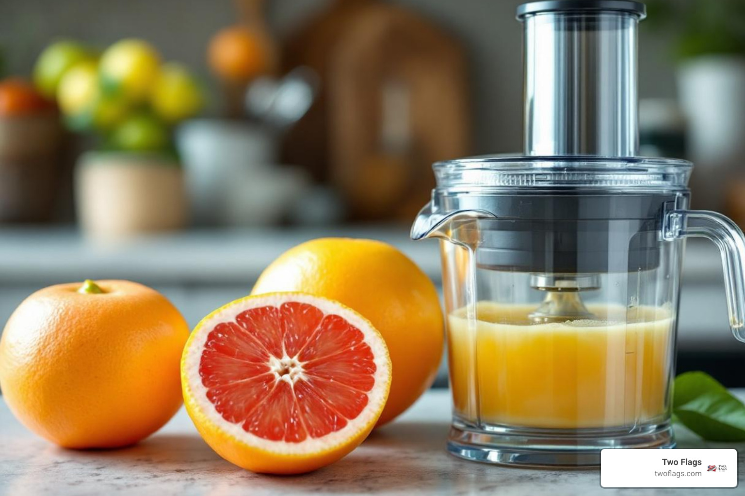 fresh pink and yellow grapefruits next to a glass juicer - greyhound drink vodka