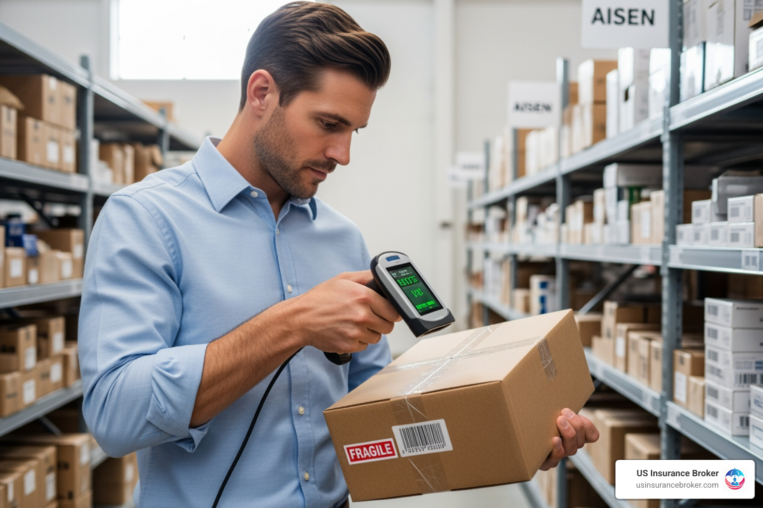 business owner scanning inventory - business premises contents insurance