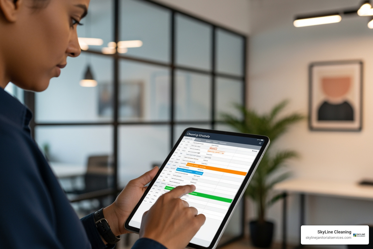 person reviewing a cleaning schedule - professional cleaning and maintenance services