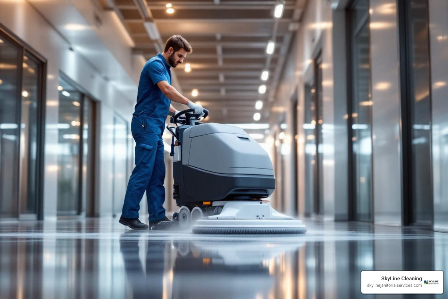 cleaning professional using advanced floor scrubbing equipment - professional cleaning and maintenance services