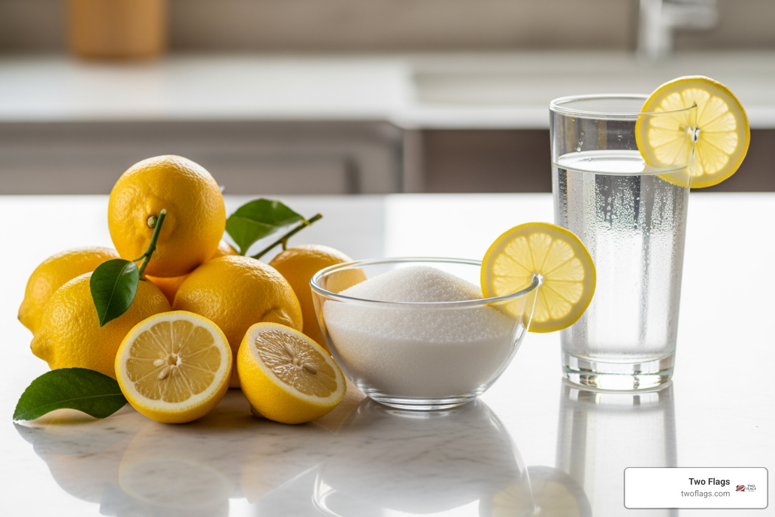 Fresh lemons, sugar, and water for making simple syrup - lemon drop martini sour mix