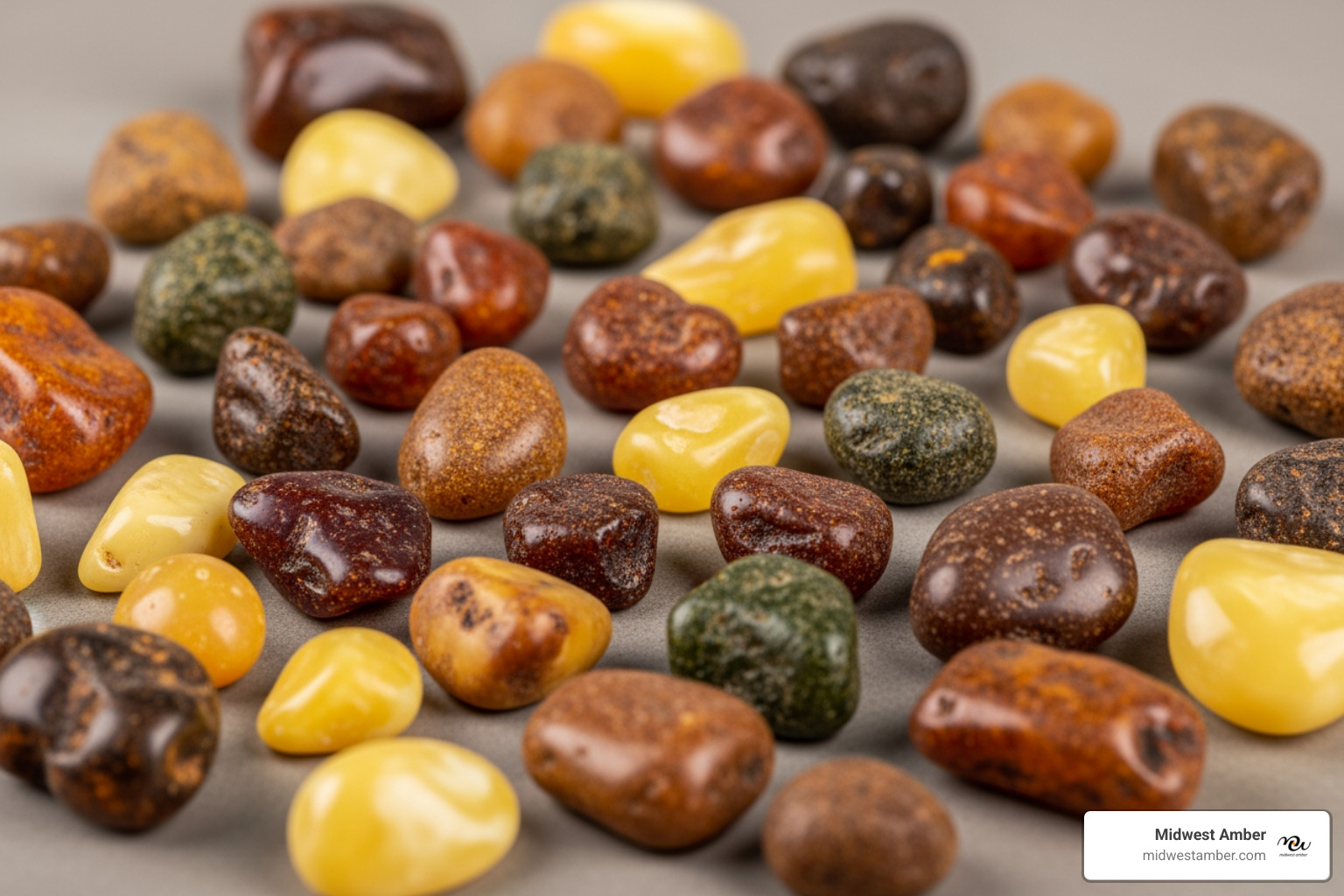 Various raw amber stones, showing different colors and opacity - Amber for sale