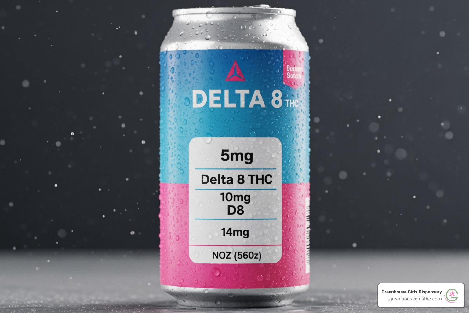 can of a Delta 8 drink with the dosage clearly labeled (e.g., "5mg THC") - delta 8 drinks