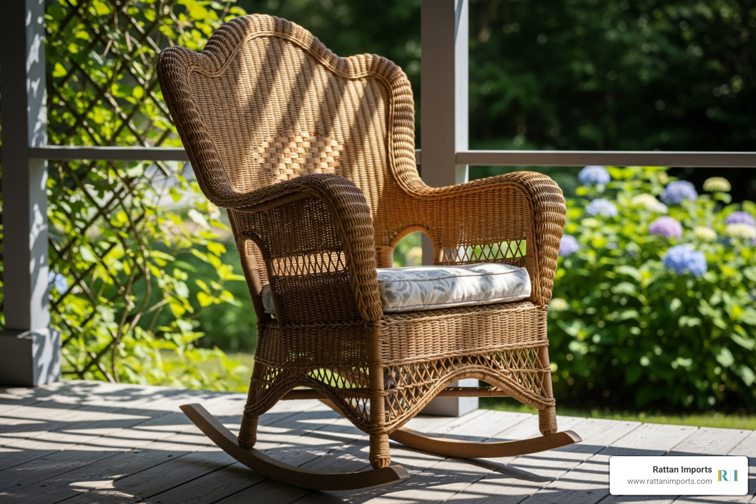 classic Victorian wicker rocking chair with ornate details - antique wicker porch furniture