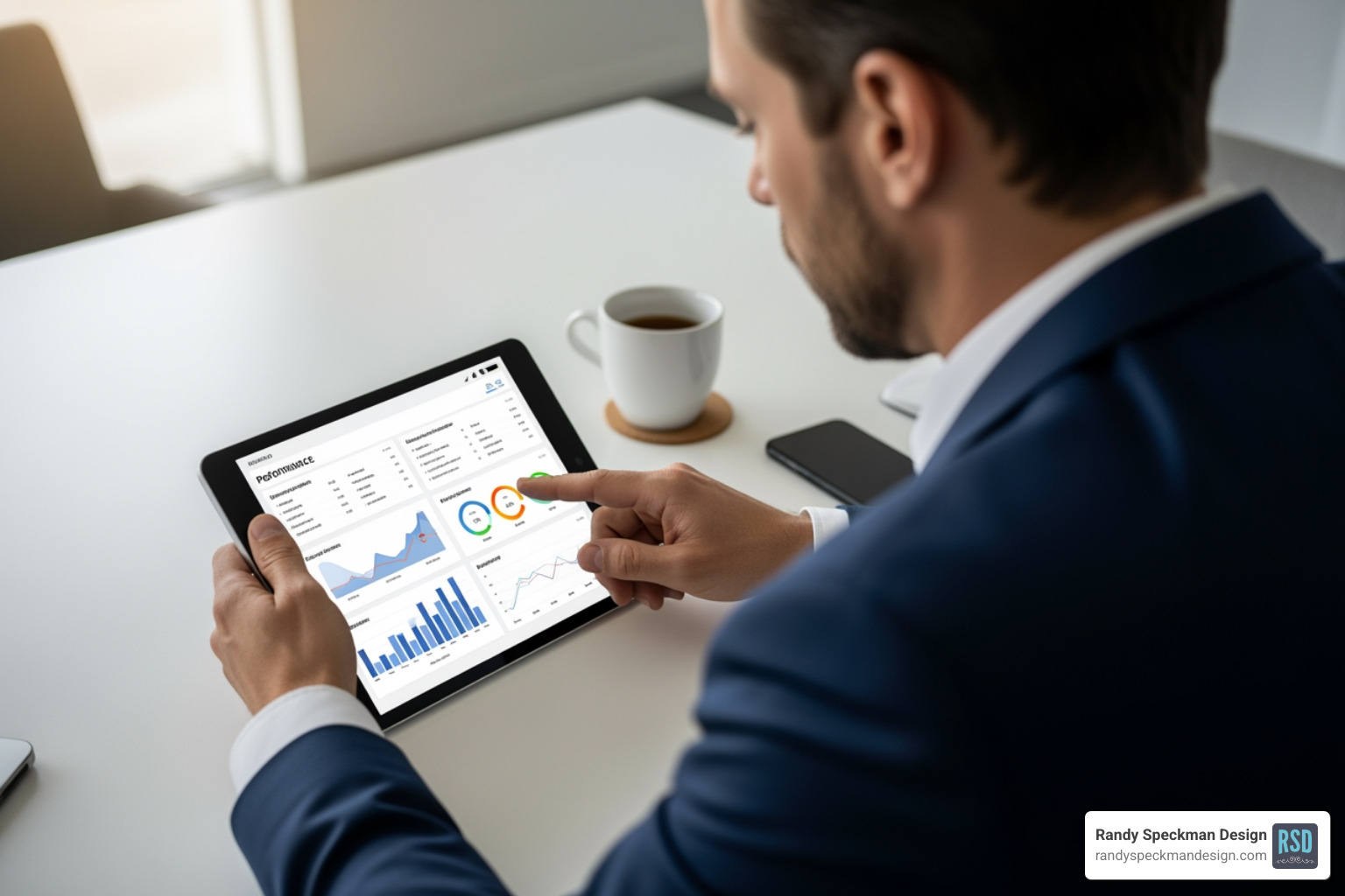 business owner reviewing a performance dashboard on a tablet - Kennewick SEO company business owner reviewing a performance dashboard on a tablet - Kennewick SEO company