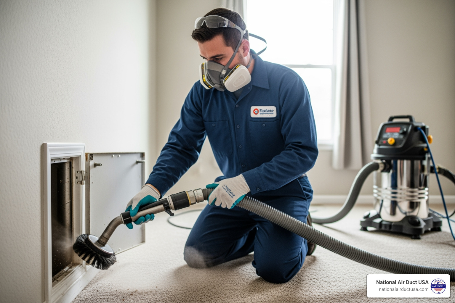 technician performing air duct cleaning - Dryer vent cleaning company