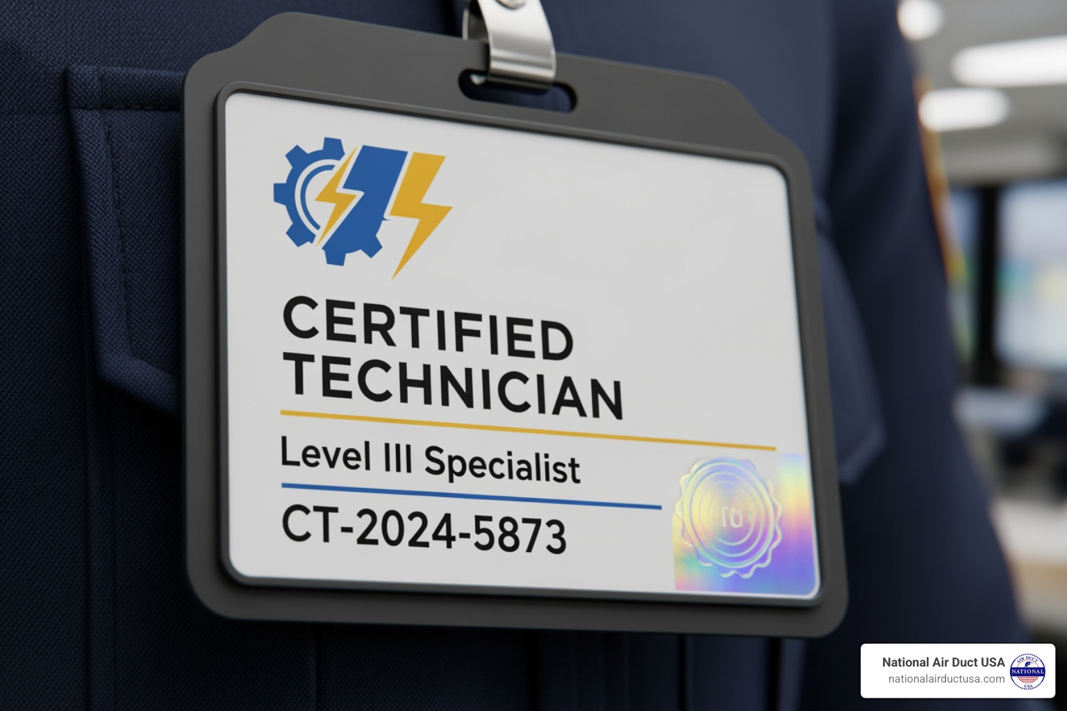 technician's certification badge - Dryer vent cleaning company