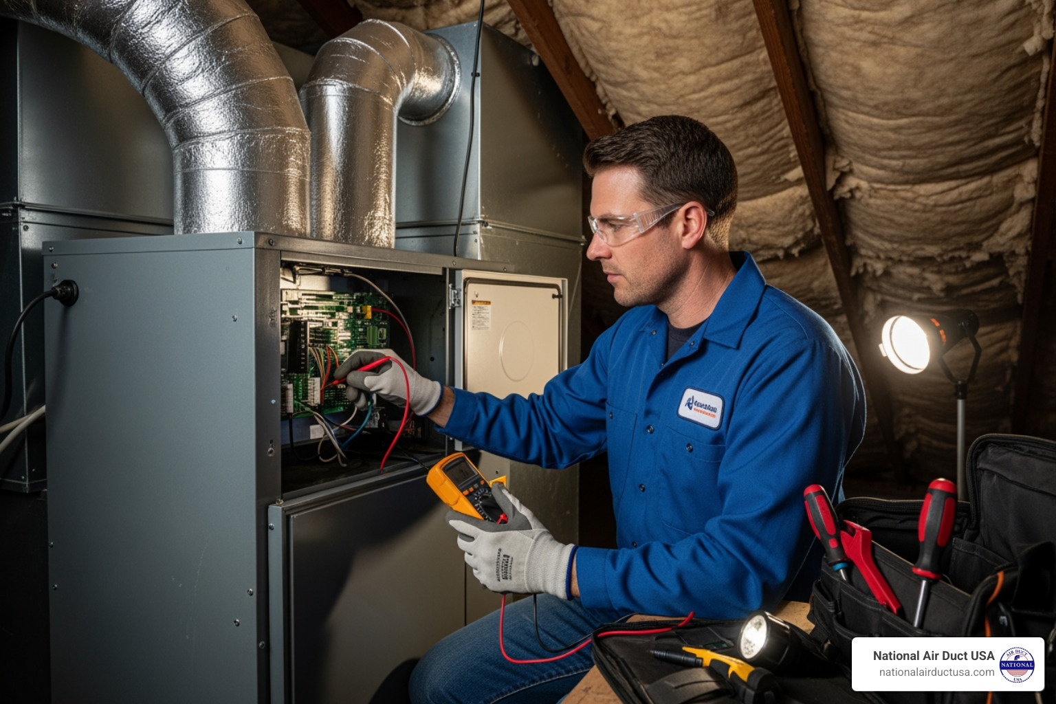 certified technician inspecting an air handler - hvac mold cleaning