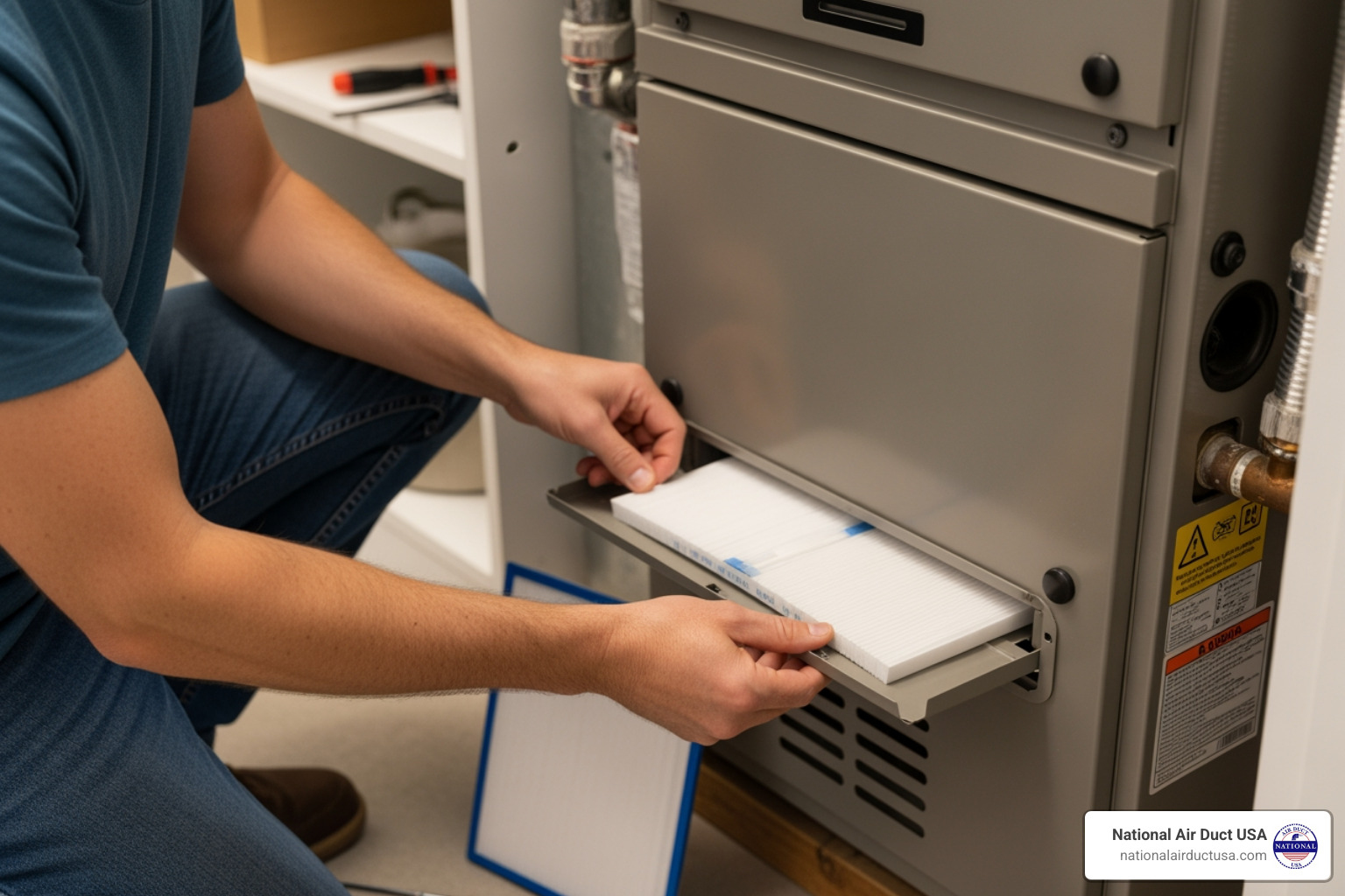 homeowner changing an HVAC air filter - hvac mold cleaning