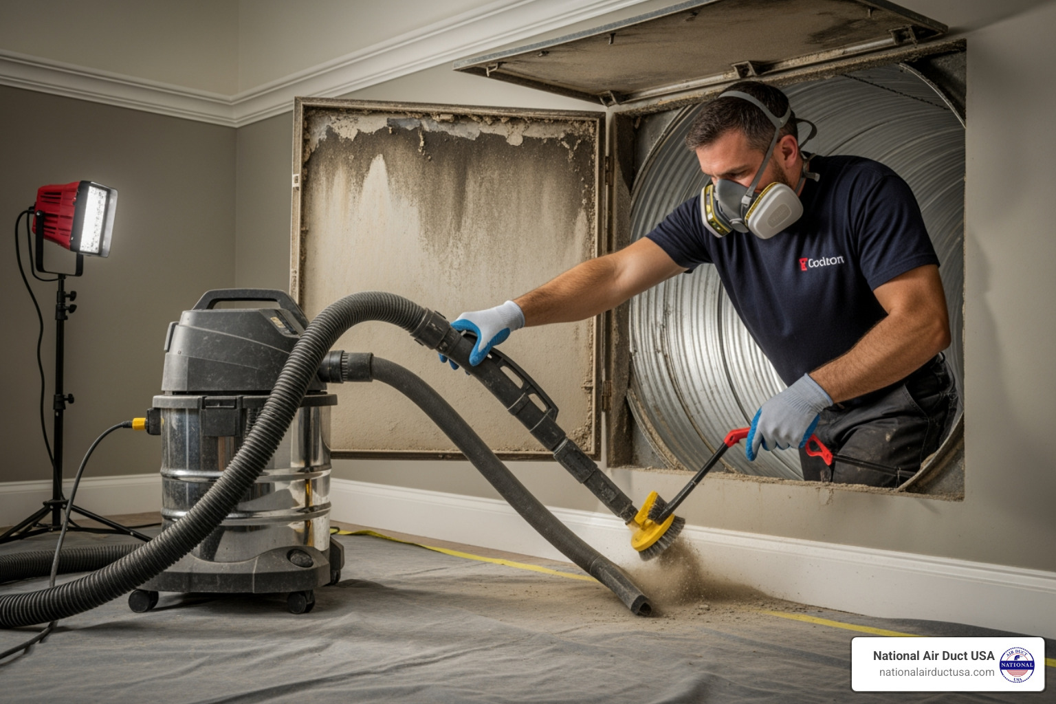 technician professionally cleaning an air duct - HVAC air quality solutions
