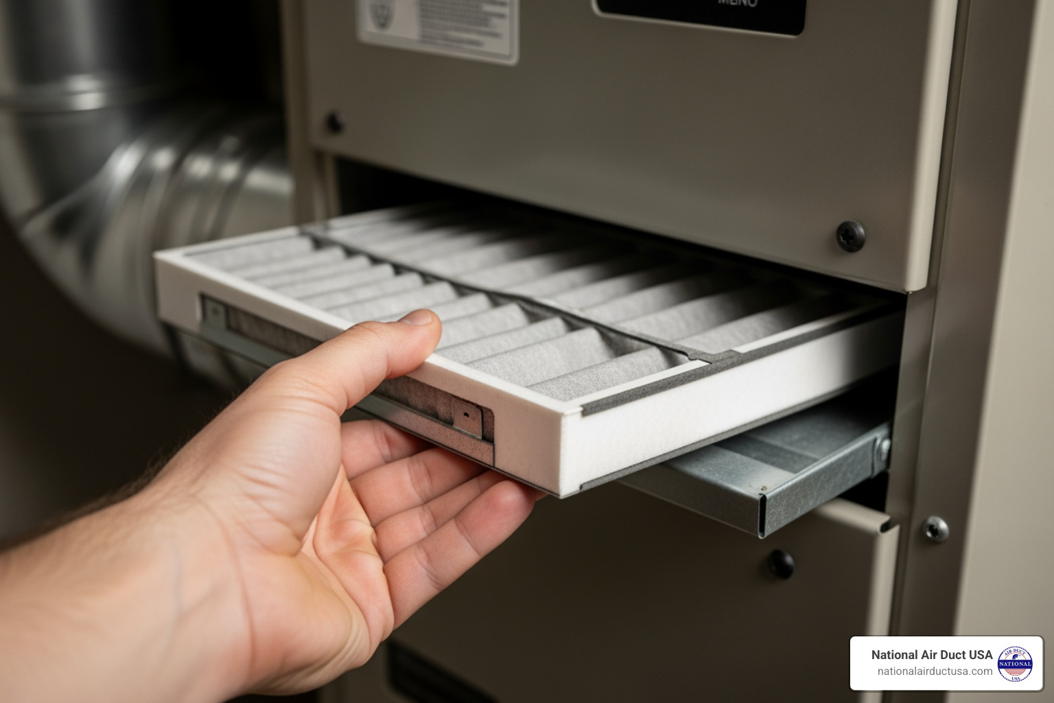 removing the filter from its slot - clean hvac filter