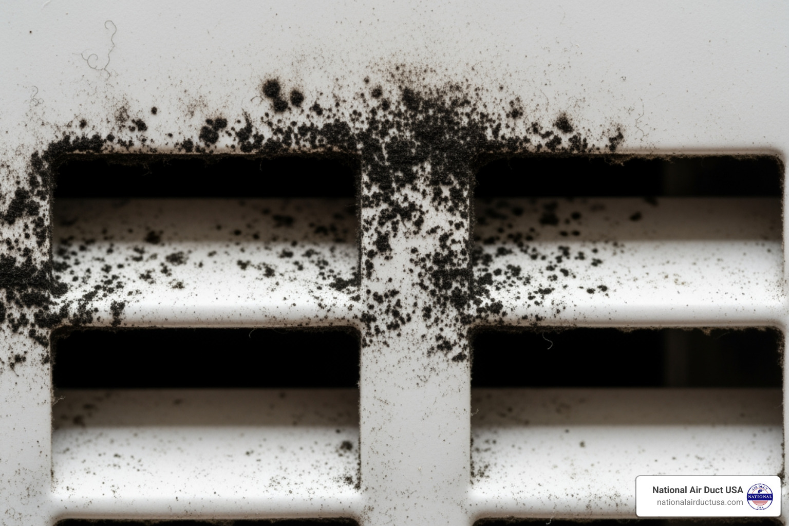 Black mold spots on an air vent cover - mold in hvac ducts