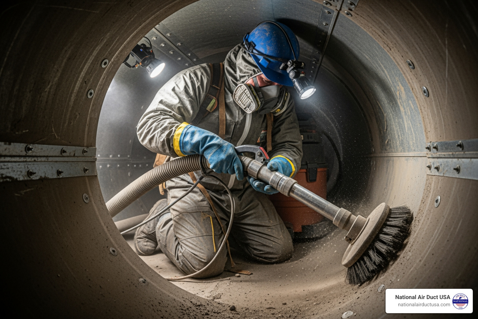 Professional technician using specialized equipment to clean a duct - mold in hvac ducts