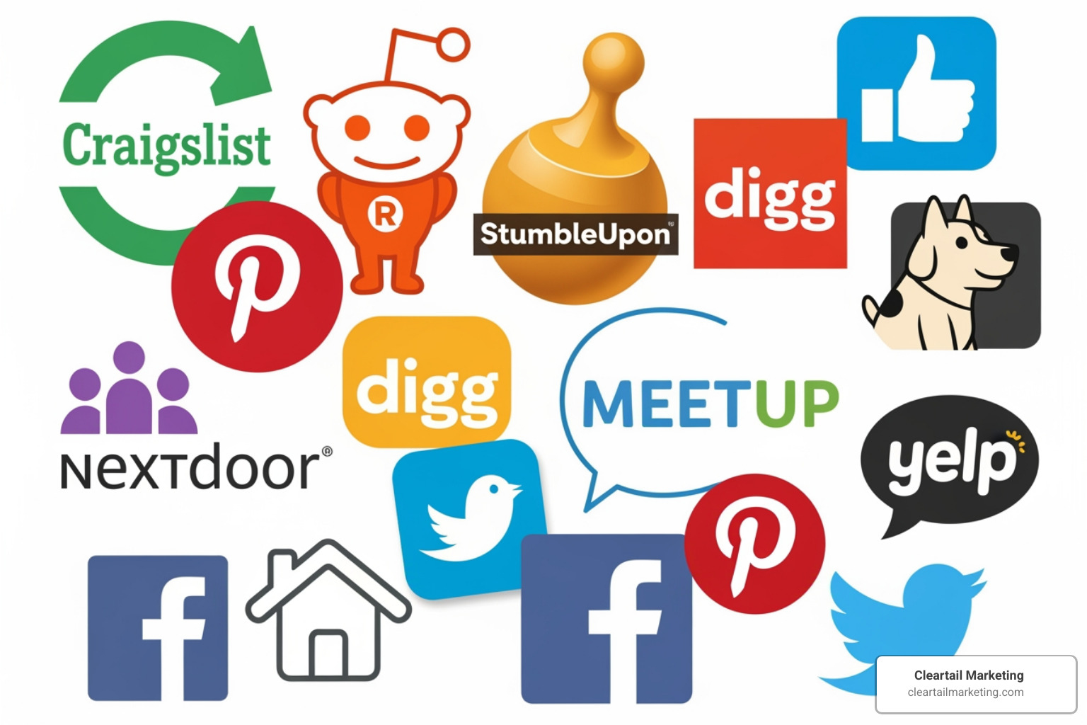 COLLAGE OF CLASSIFIED AD, COMMUNITY, AND SOCIAL BOOKMARKING SITE LOGOS - ADVERTISING SITES FOR FREE