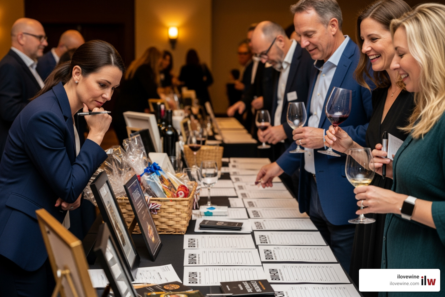 lively silent auction table at a wine event - how to plan a wine tasting fundraiser event lively silent auction table at a wine event - how to plan a wine tasting fundraiser event