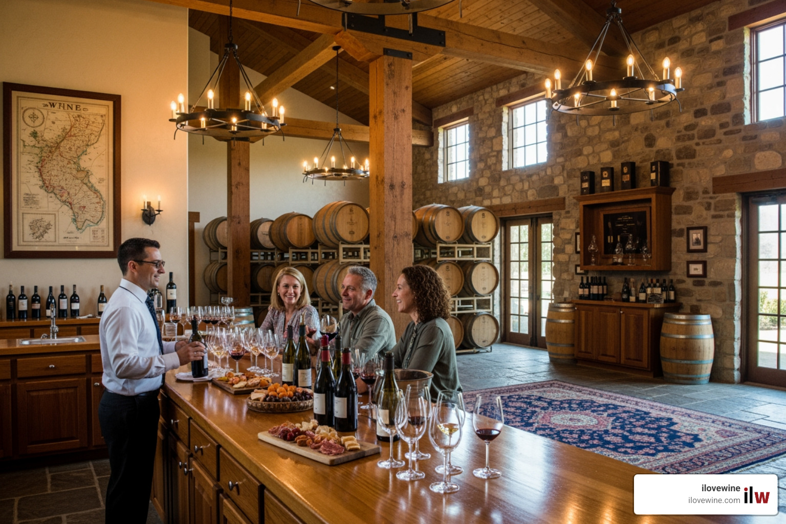 rustic winery tasting room with barrels in the background - where can you buy alcohol near me