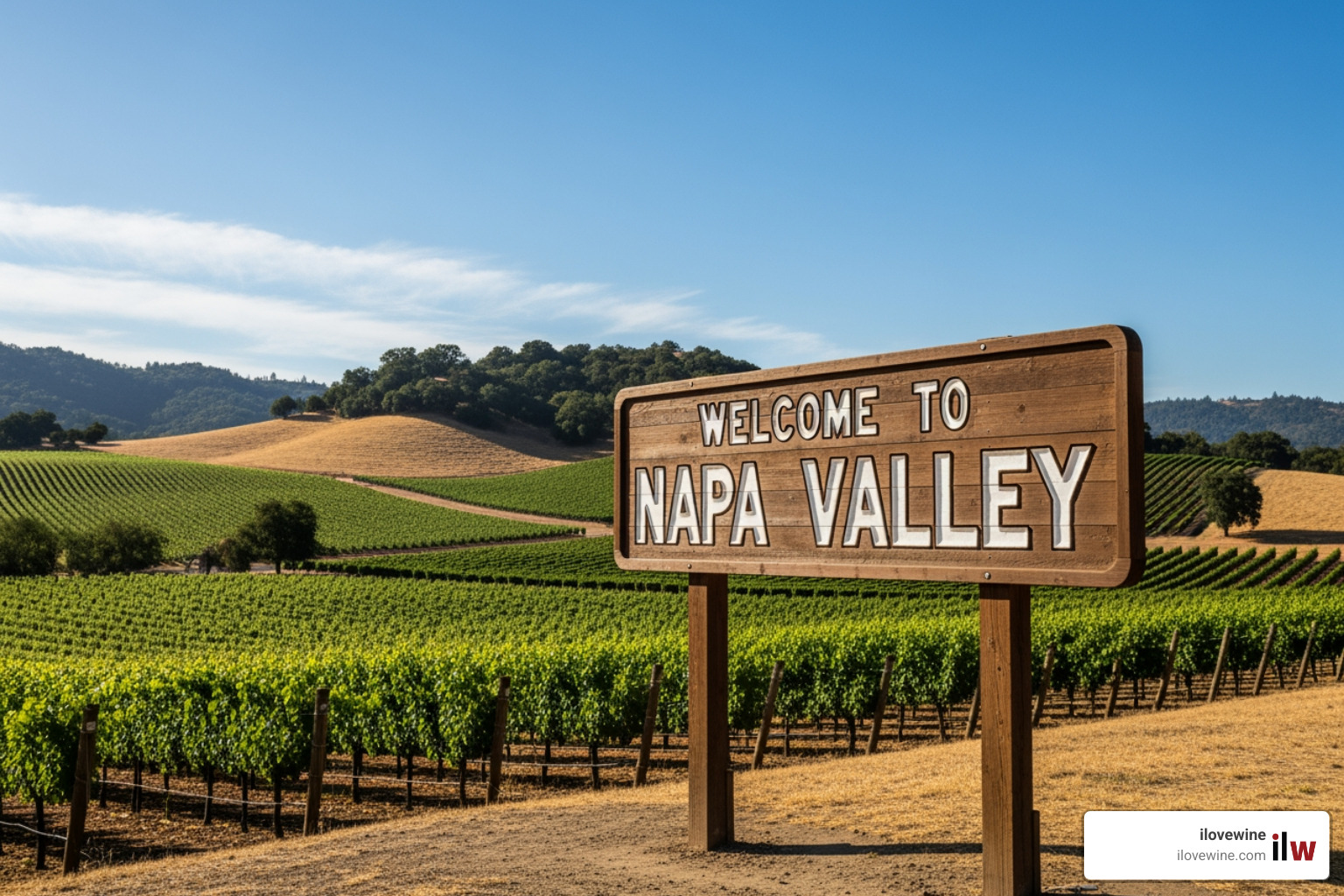 iconic "Welcome to Napa Valley" sign - California wine regions map