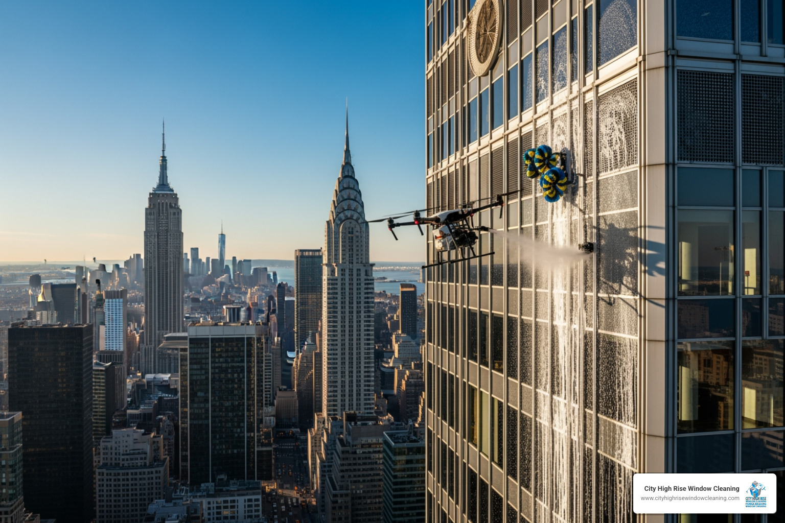 Drone cleaning a complex Midtown Manhattan building - drone window cleaning nyc Drone cleaning a complex Midtown Manhattan building - drone window cleaning nyc